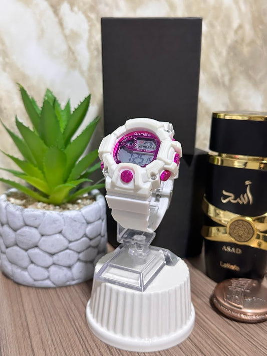 RELOJ DIGITAL DAMA BLANCO ESFERA FUCSIA