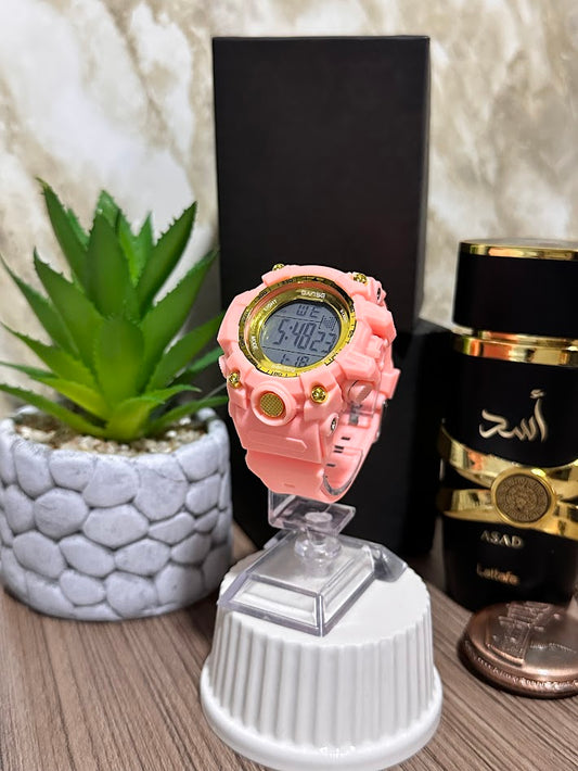 RELOJ DAMA DIGITAL DORADO ESFERA ROSADO