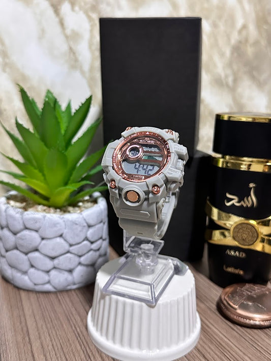 RELOJ DIGITAL DAMA ESFERA ORO ROSA MANILLA GRIS