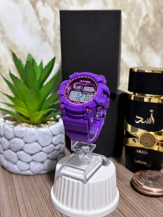 RELOJ DIGITAL ESFERA FUCSIA MANILLA SILICONA MORADA