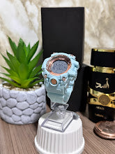 RELOJ DIGITAL DAMA ESFERA ORO ROSA MANILLA DE SILICONA AZUL