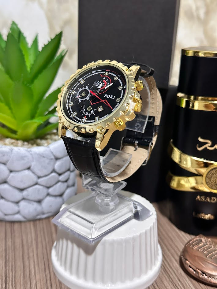 RELOJ SOKI TIPO CUERO CON VICEL DENTADO- VARIOS