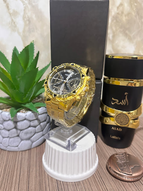 Reloj Dorado Esfera Negra Variados
