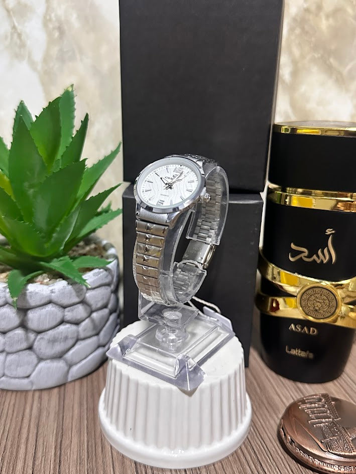 RELOJ DAMA TIPO SALCO PLATEADO CON EFERA BLANCA