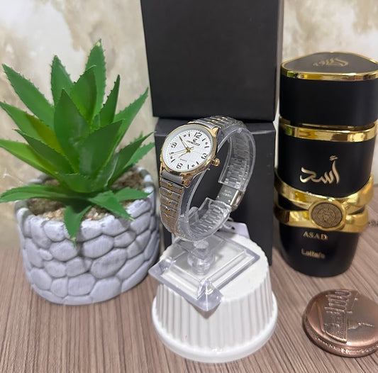 RELOJ DAMA TIPO SALCO BICOLOR ESFERA BLANCA