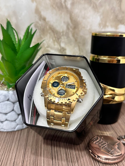 JOEFOX METALICO DORADO DOBLE HORA