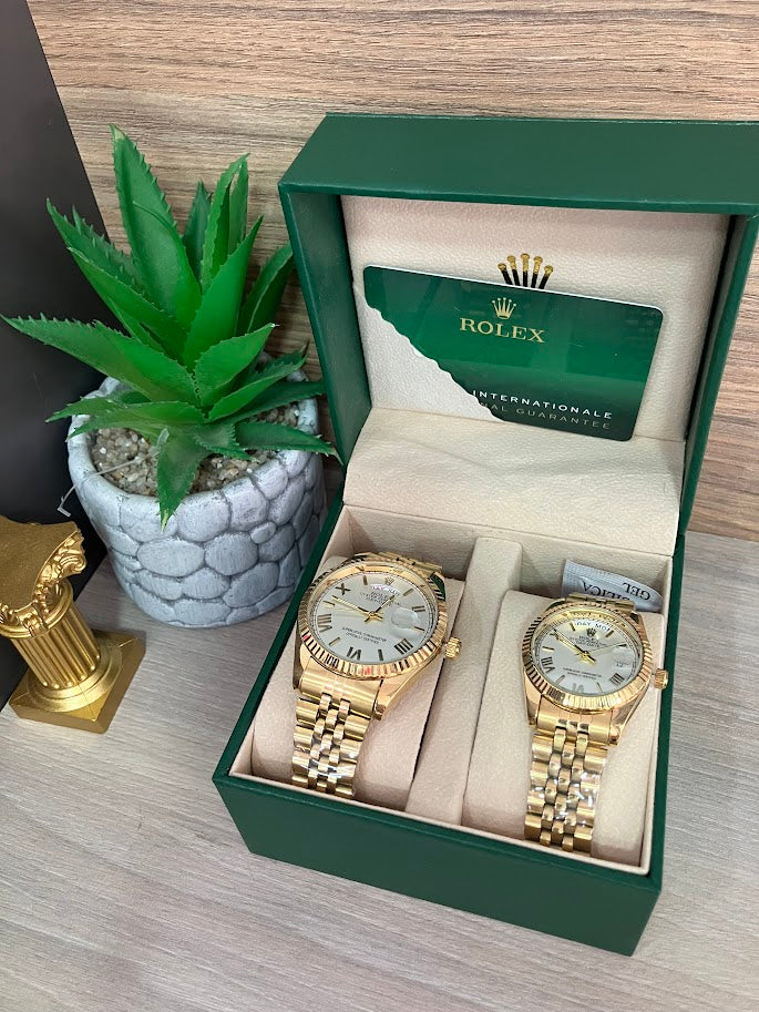 COMBO ROLEX PAREJA DORADO FONDO BLANCO