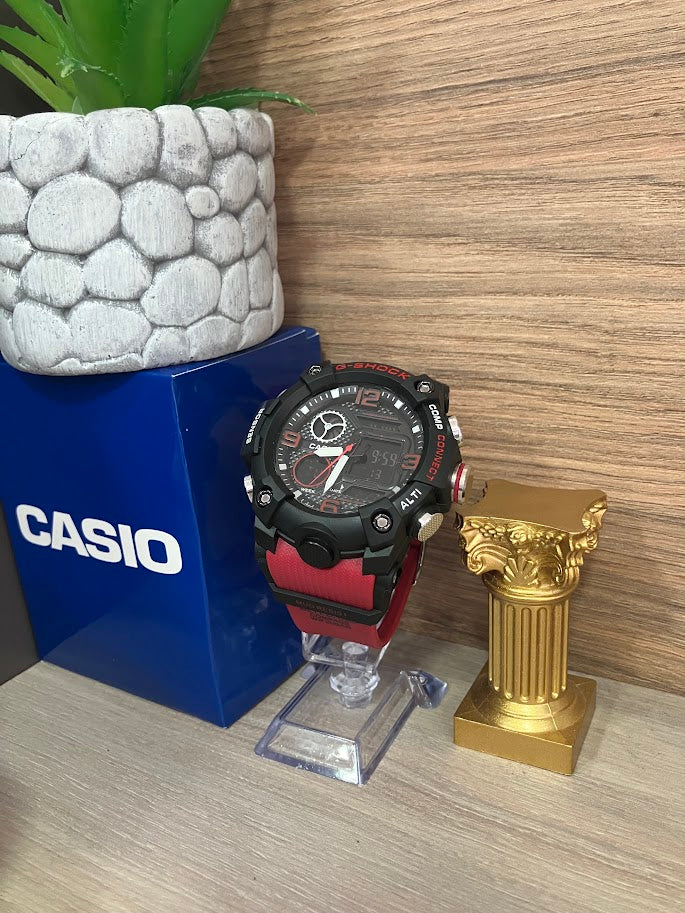 RELOJ CASIO DIGITAL CABALLERO DOBLE HORA ROJO