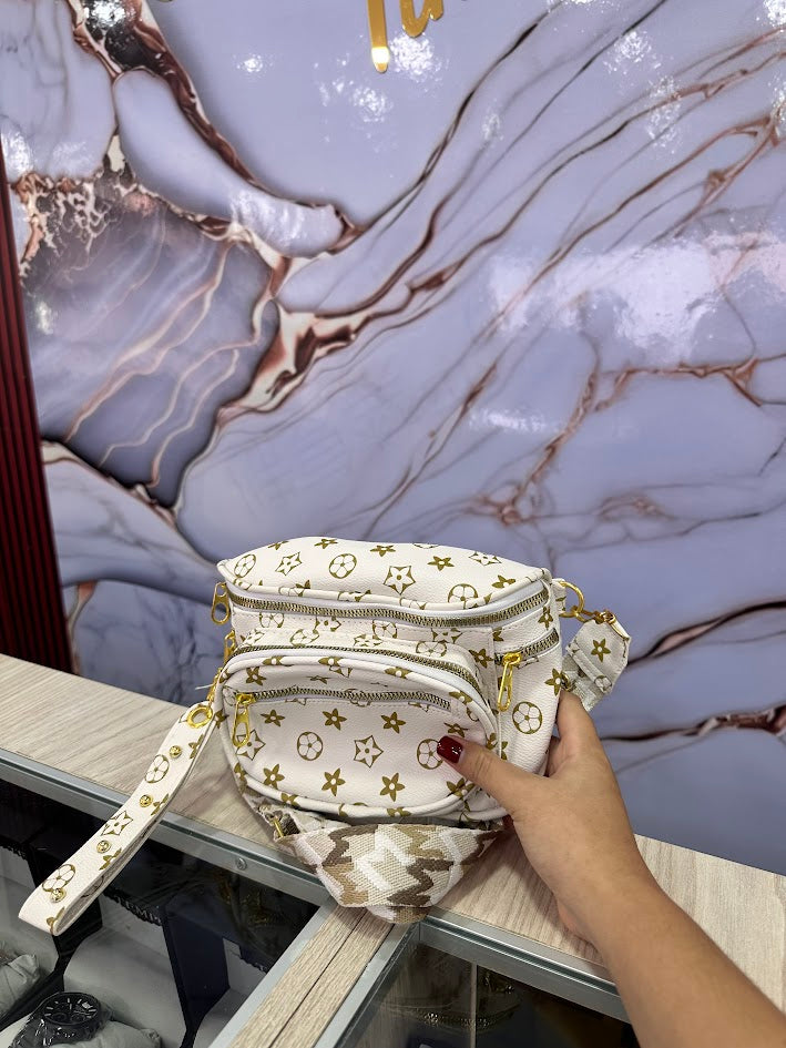 BOLSO DAMA BLANCO CON VIVOS DORADOS
