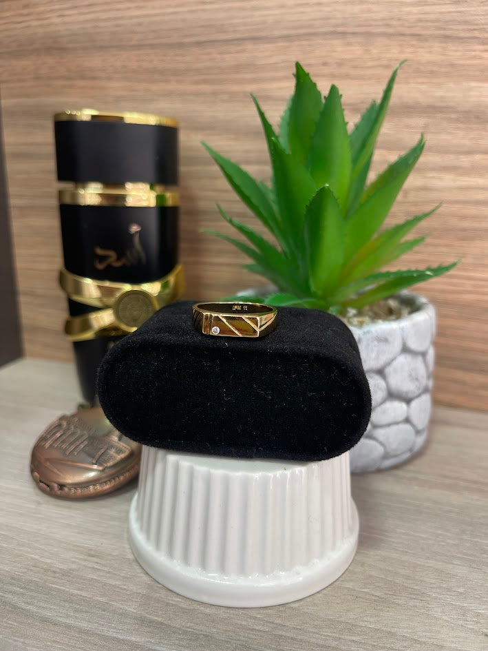ANILLO CABALLERO RECTANGULO LINEAS ORO LAMINADO