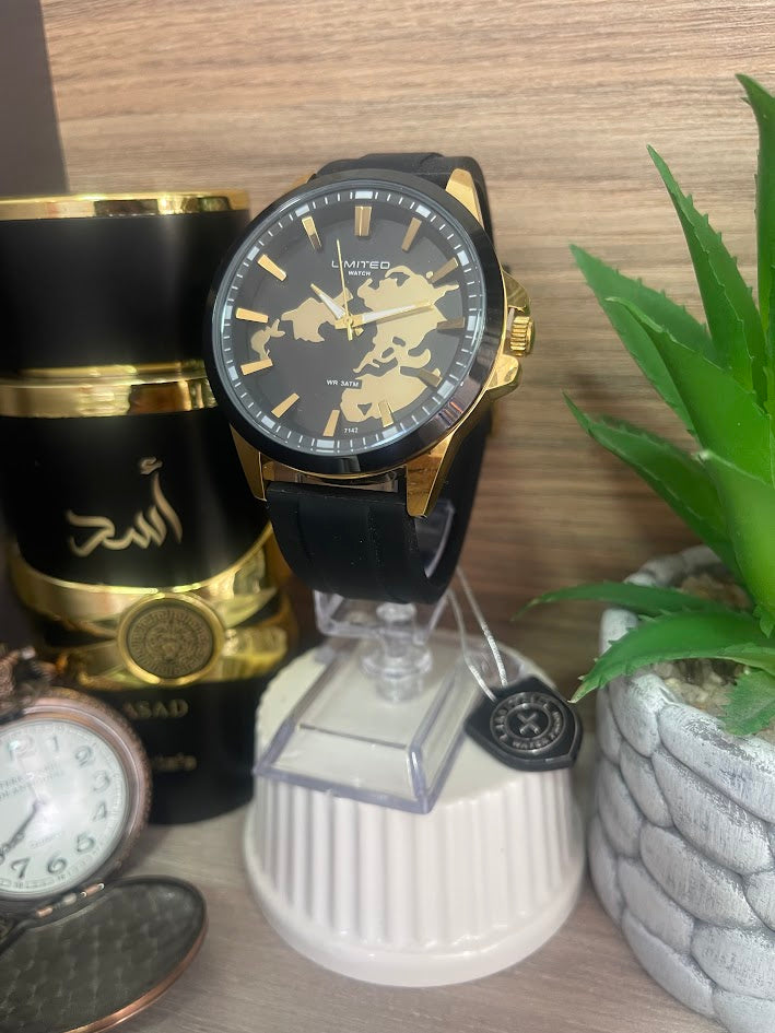 RELOJ LIMITED MANILLA EN SILICONA NEGRO Y DORADO