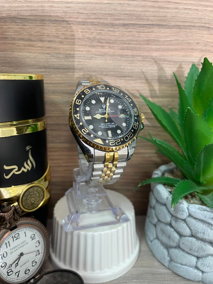 RELOJ ROLEX CABALLERO BICOLOR ESFERA NEGRA