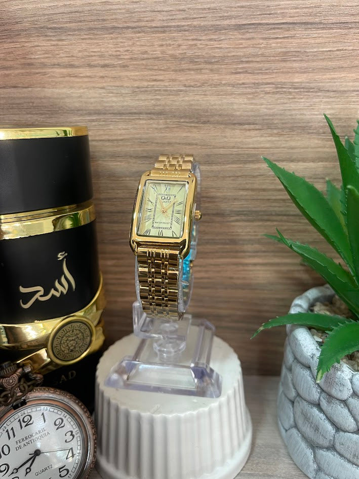 RELOJ QYQ DAMA CUADRADO TODO DORADO
