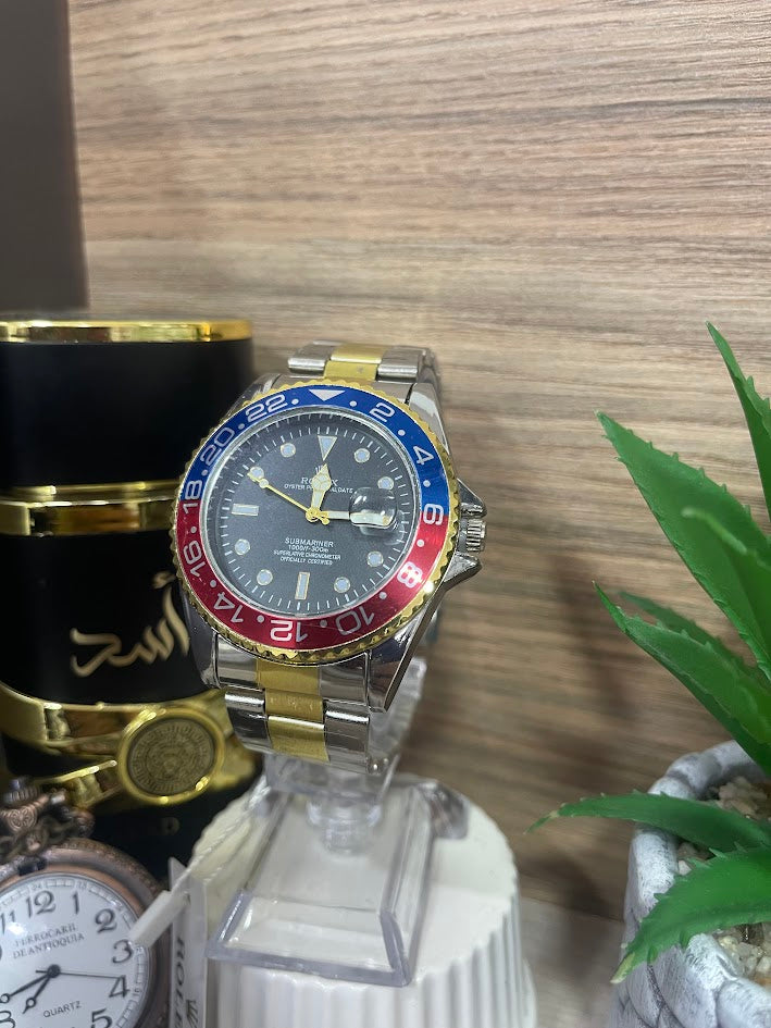 RELOJ ROLEX BICOLOR DETALLES AZUL Y ROJO
