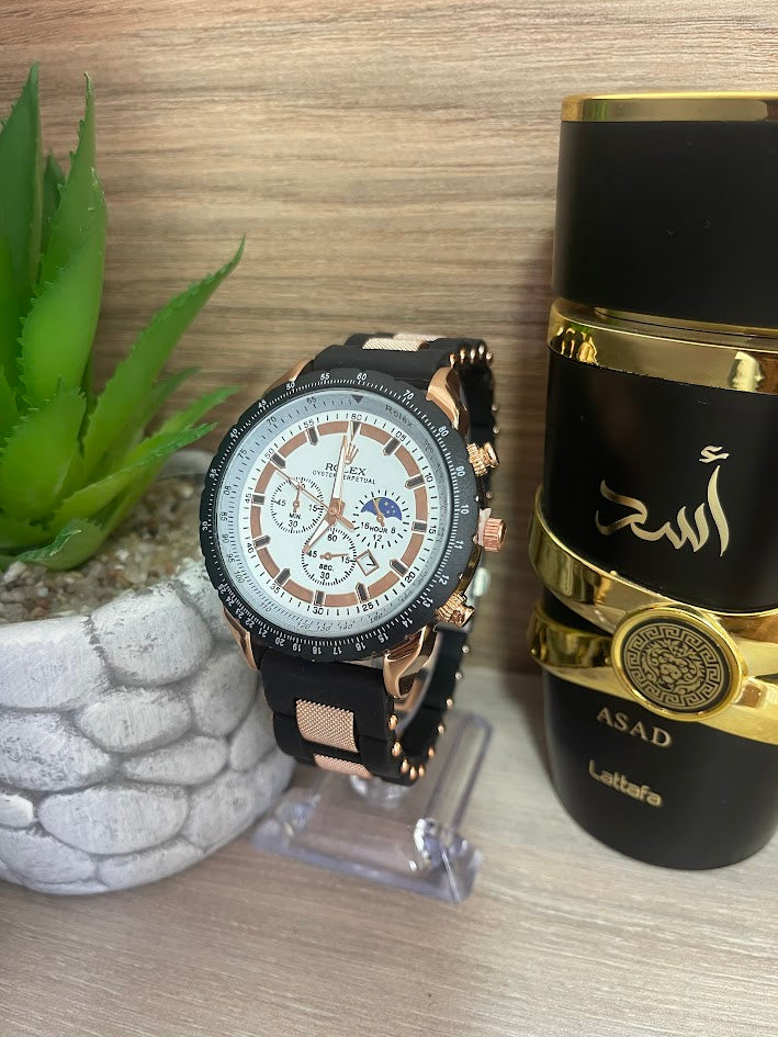 RELOJ ROLEX NEGRO Y ORO ROSA