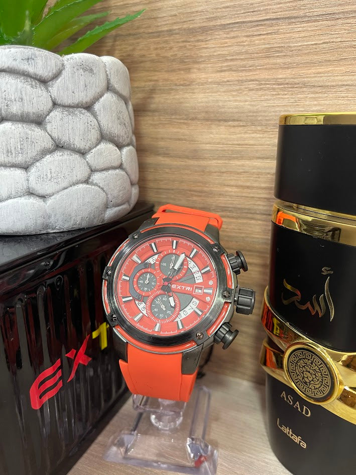 RELOJ EXTRI NEGRO Y SALMON
