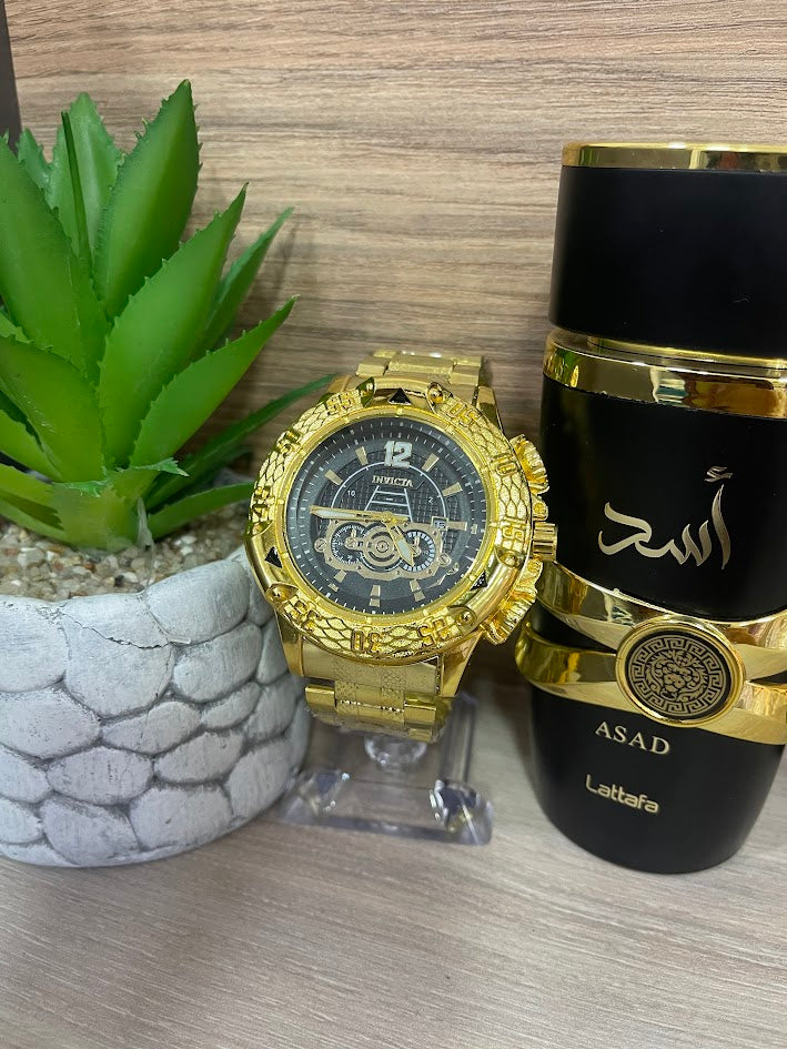 RELOJ INVICTA DORADO ESFERA NEGRA