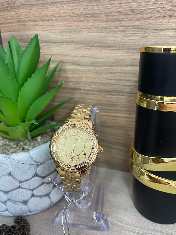 RELOJ LIMITED DAMA DORADO DETALLES EN PIEDRAS