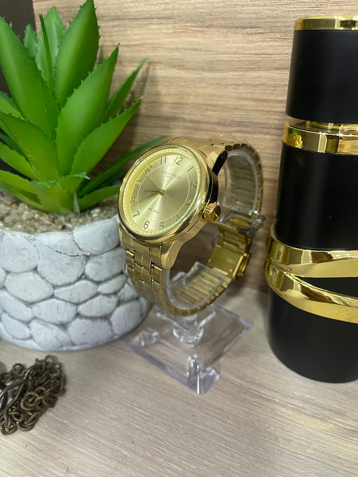 RELOJ LIMITED CABALLERO DORADO NUMEROS COMPLETOS