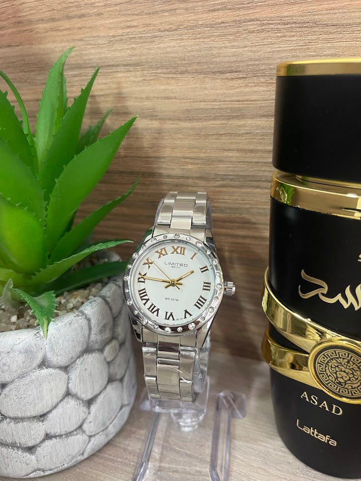 RELOJ LIMITED DAMA PLATEADO NUMEROS ROMANOS