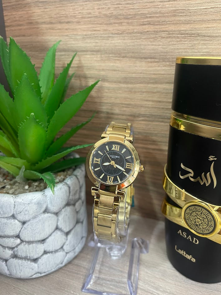 RELOJ LIMITED DAMA DORADO Y NEGRO