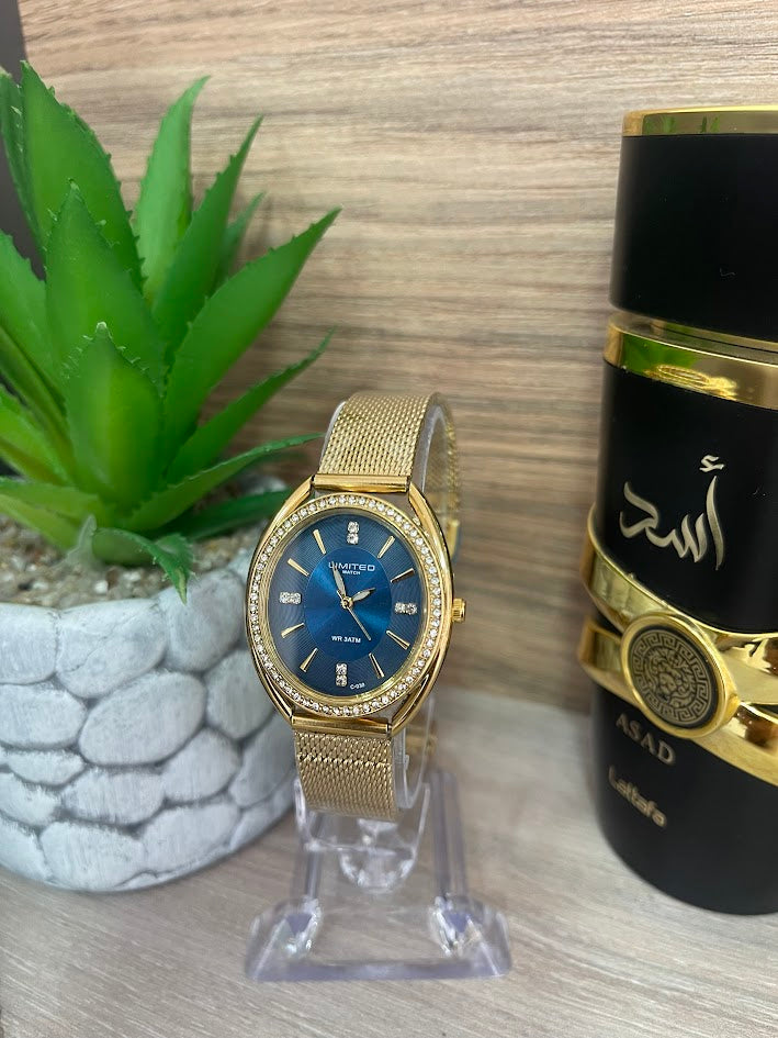 RELOJ LIMITED DAMA DORADO Y AZUL