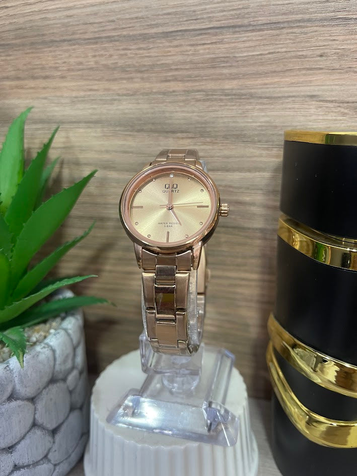 RELOJ QYQ ORO ROSA DAMA REDONDO