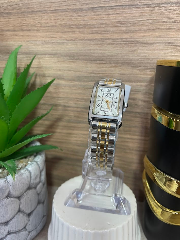 RELOJ QYQ DAMA BICOLOR RECTANGULAR