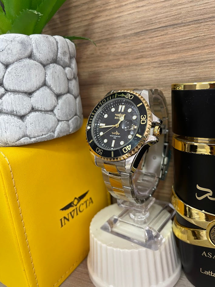 RELOJ INVICTA CABALLERO BICOLOR TALCO NEGRO INCLUYE CAJA DE LUJO