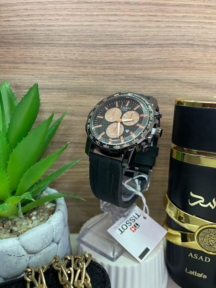 RELOJ TISSOT NEGRO DETLLES ORO ROSA