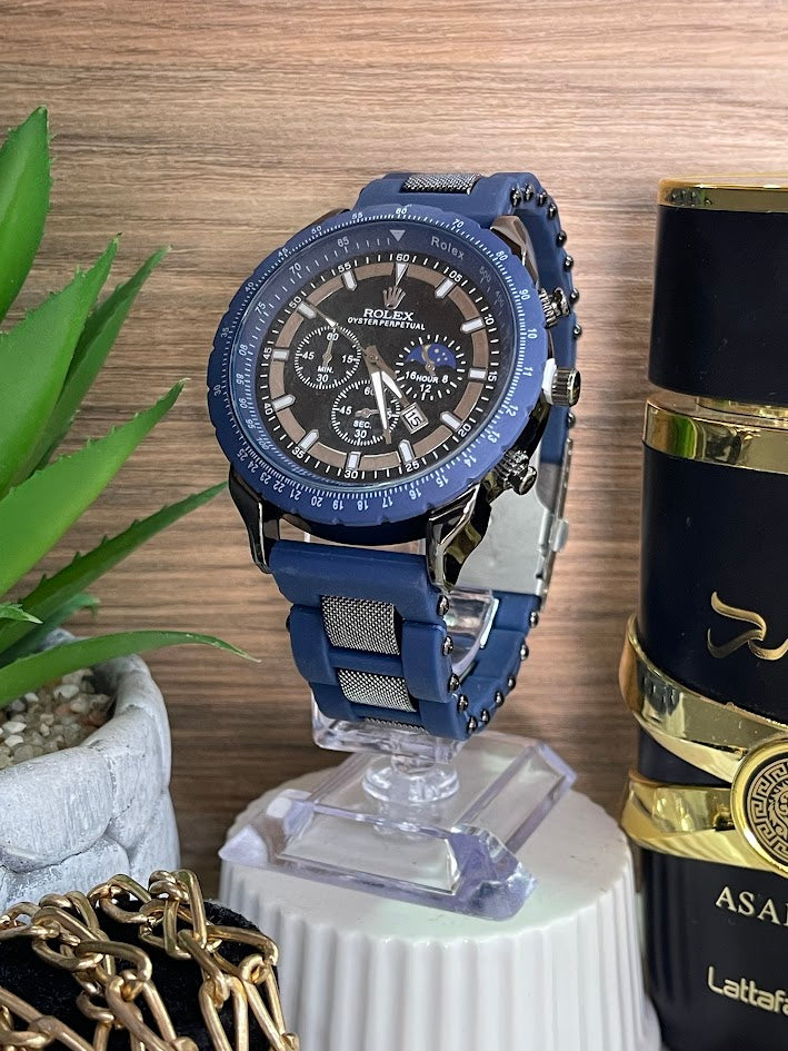 RELOJ ROLEX CABALLERO SILICONA GRIS Y AZUL