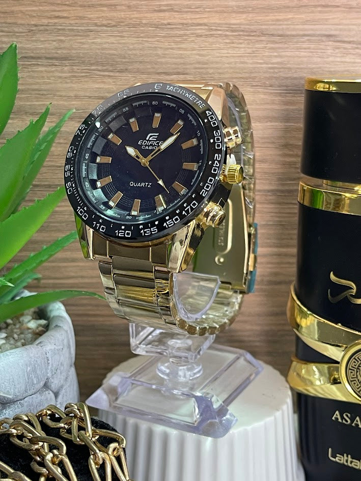 RELOJ CASIO EDIFICE DORADO CARA NEGRA