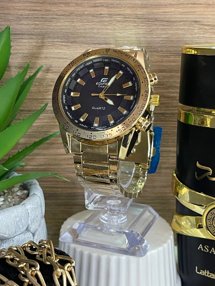 RELOJ CASIO EDIFICE DORADO FONDO NEGRO
