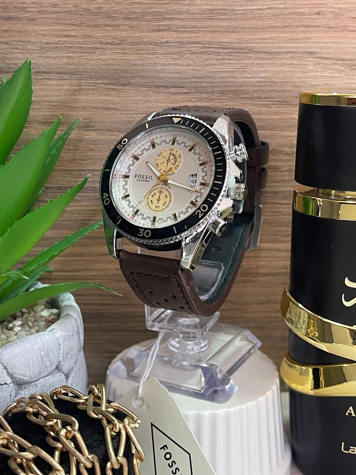 RELOJ FOSIL PLATEADO MANILLA MARRON