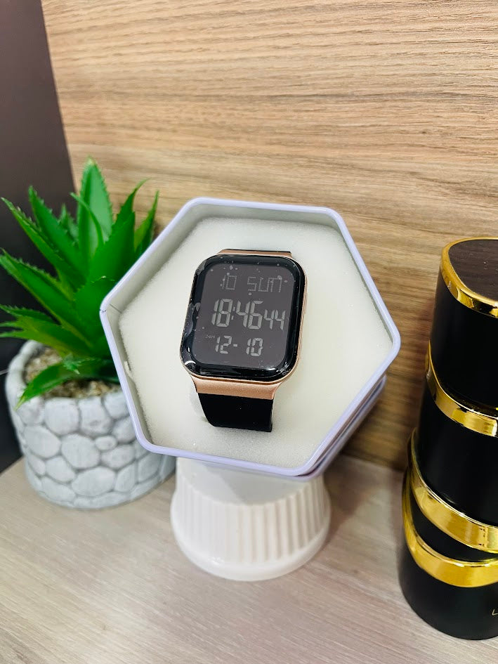 RELOJ DIRAY NEGRO Y ORO ROSA