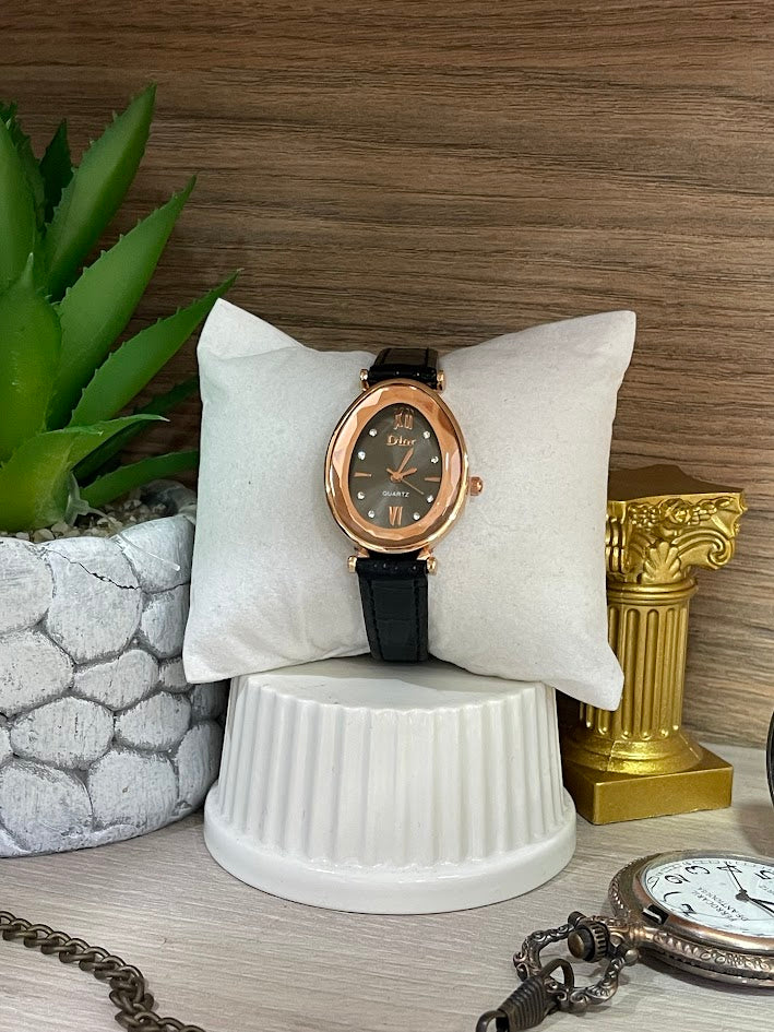 RELOJ DIOR OVALO ORO ROSA MANILLA CUEROTEC