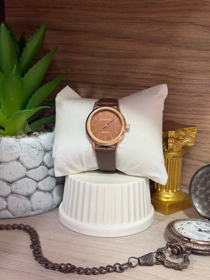 RELOJ DAMA DORADO ESFERA CAFE MANILLA CUEROTEC CAFE