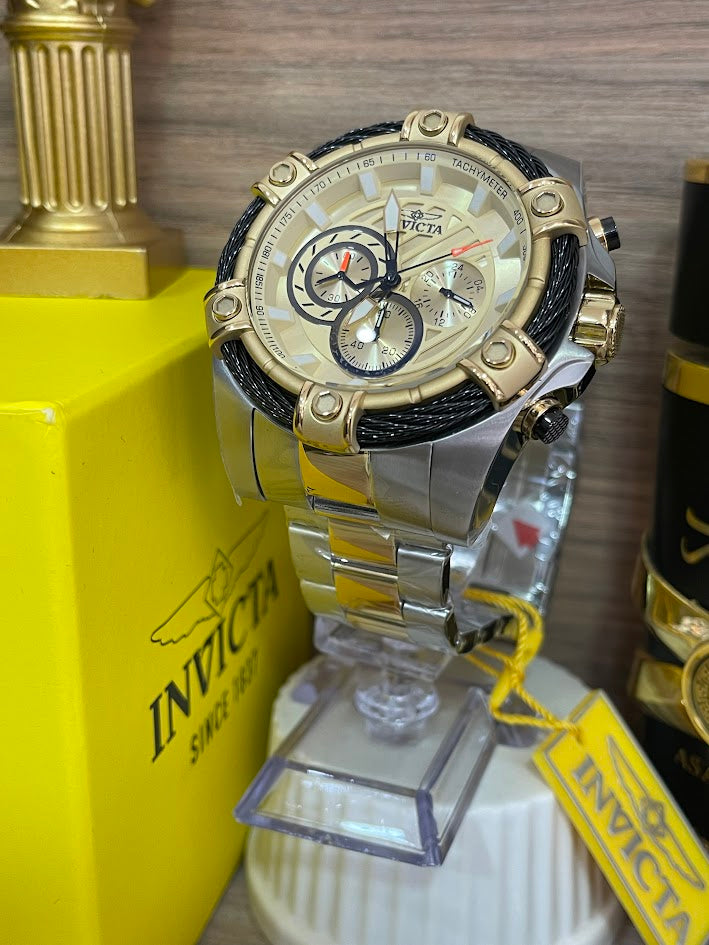 RELOJ INVICTA CABALLERO BICOLOR ESFERA DORADA