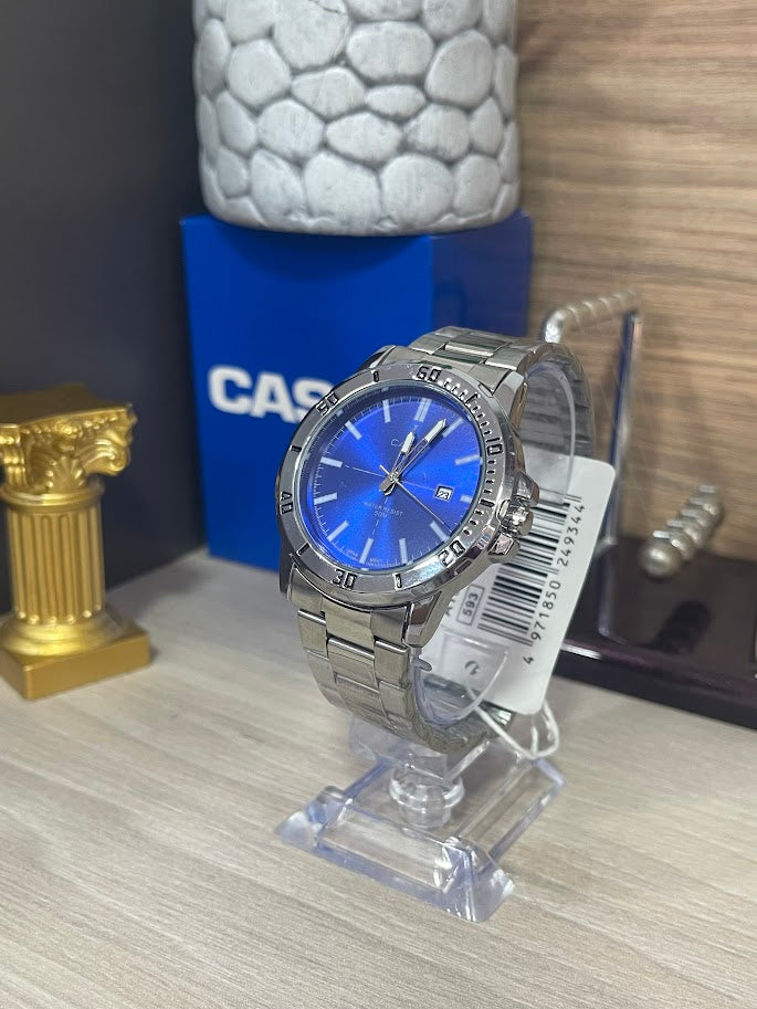 RELOJ CASIO CABALLERO PLATEADO CARA AZUL
