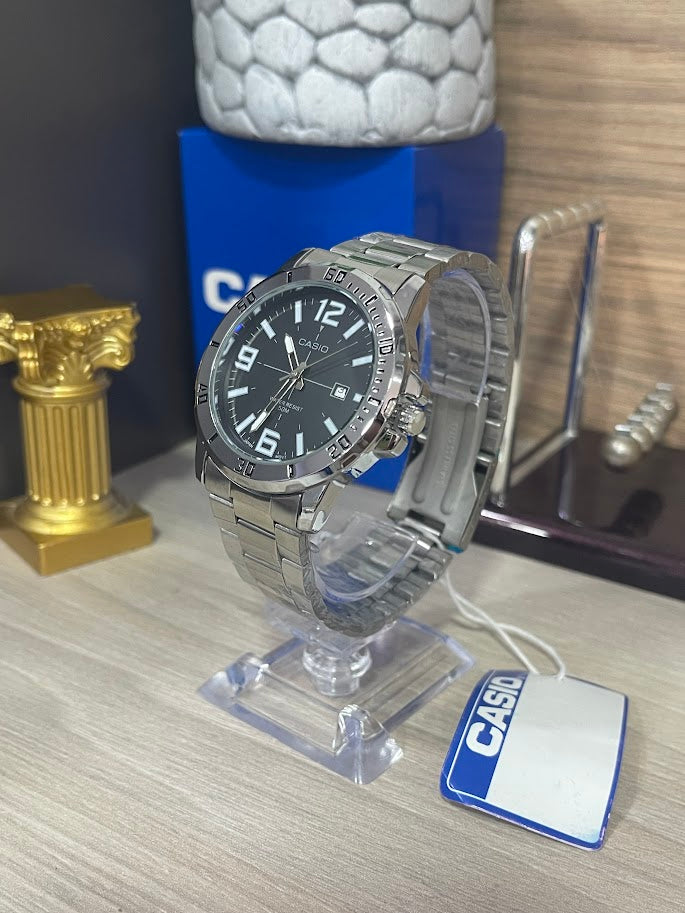 RELOJ CASIO CABALLERO PLATEADO ESFERA NEGRA