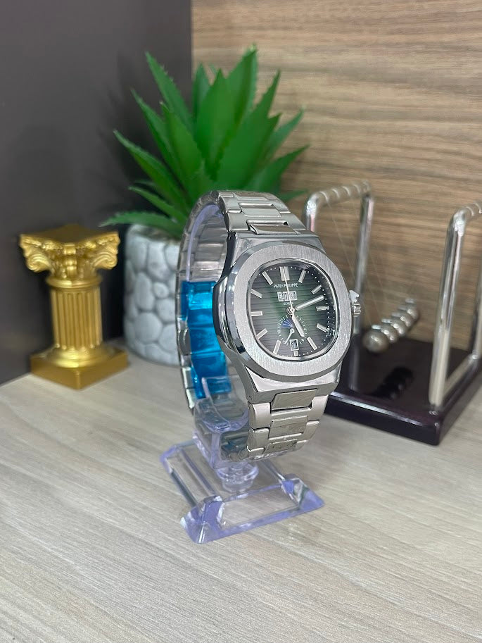 RELOJ PATEK CABALLERO PLATEADO FONDO VERDE