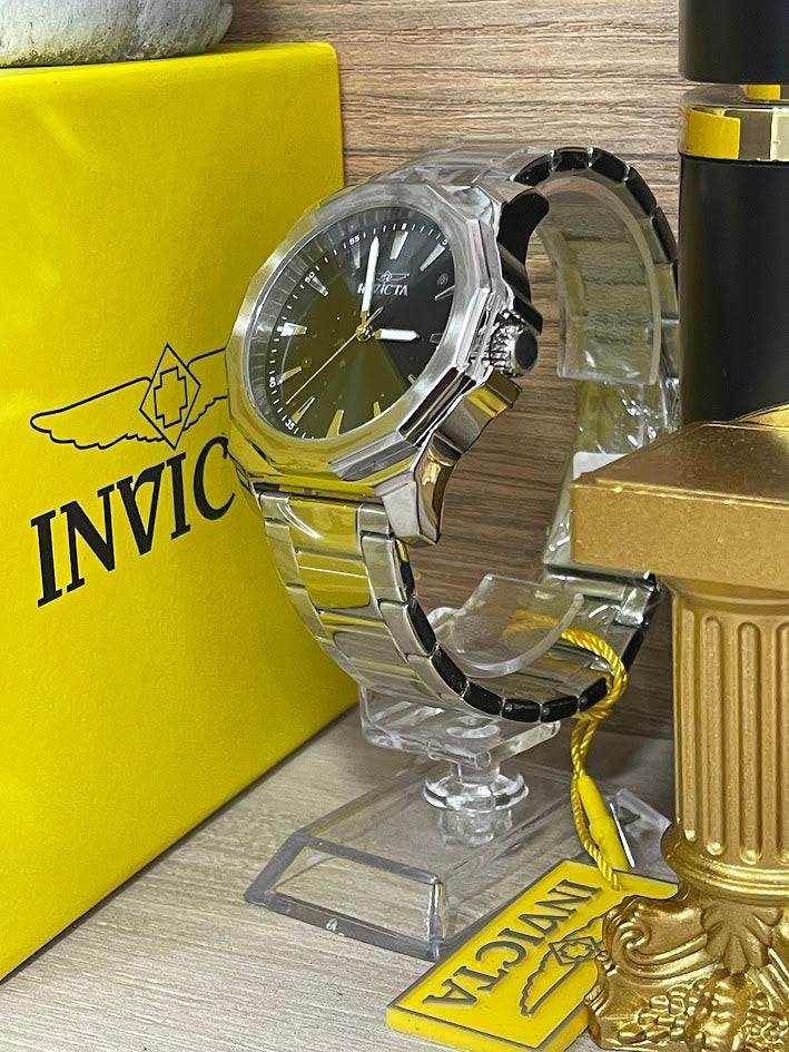 RELOJ INVICTA ORIGINAL CABALLERO PLATEADO ESFERA NEGRA