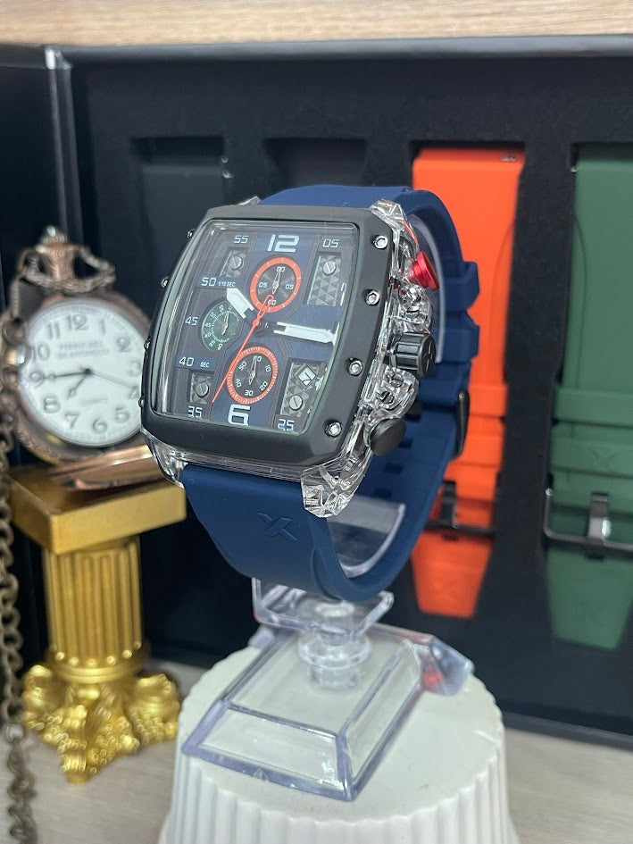 RELOJ EXTRI CABALLERO AZUL Y NEGRO MANILLA INTERCAMBIABLE