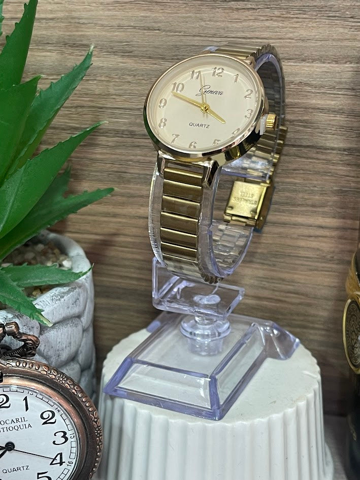 RELOJ GENEVA DAMA DORADO REDONDO