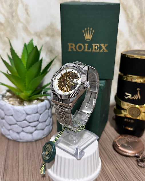 Rolex Plateado Esfera Blanca Abierta