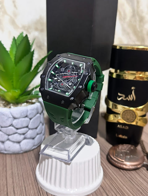 Richard Mille Negro Manilla Silicona Verde