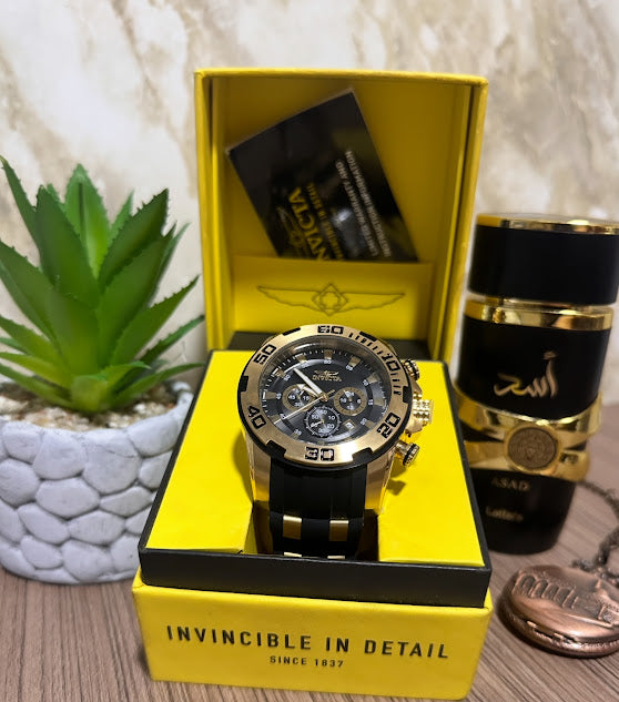 Invicta Original Dorado Silicona Esfera Negra 22312