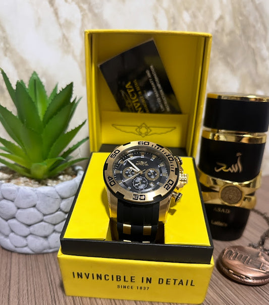 Invicta Original Dorado Silicona Esfera Negra 22312
