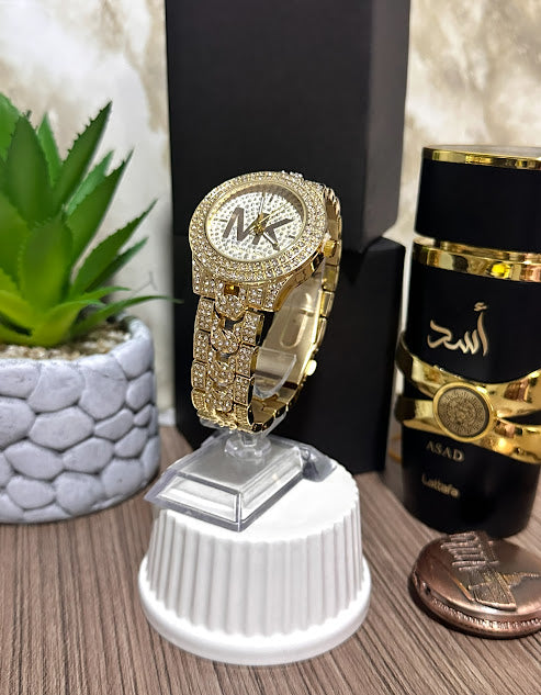 Reloj Diamantado Dorado MK - Variados