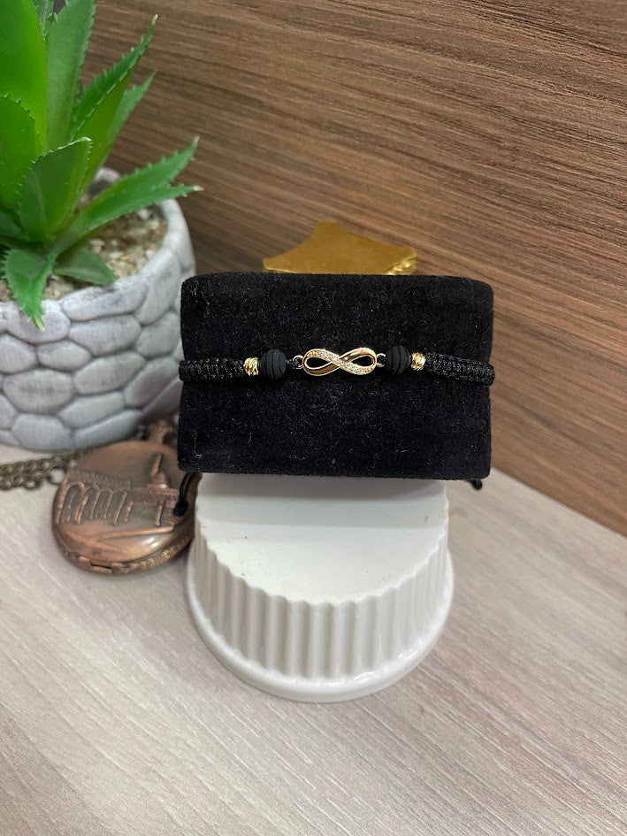 PULSERA TEJIDA INFINITO NEOPRENO BALIN 4MM ORO LAMINADO